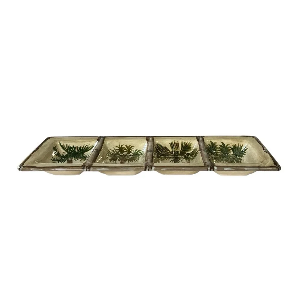 Tabletops Unlimited Bora Bora‎ 4 Section Snacks Tray Palm Tree Hand Painted